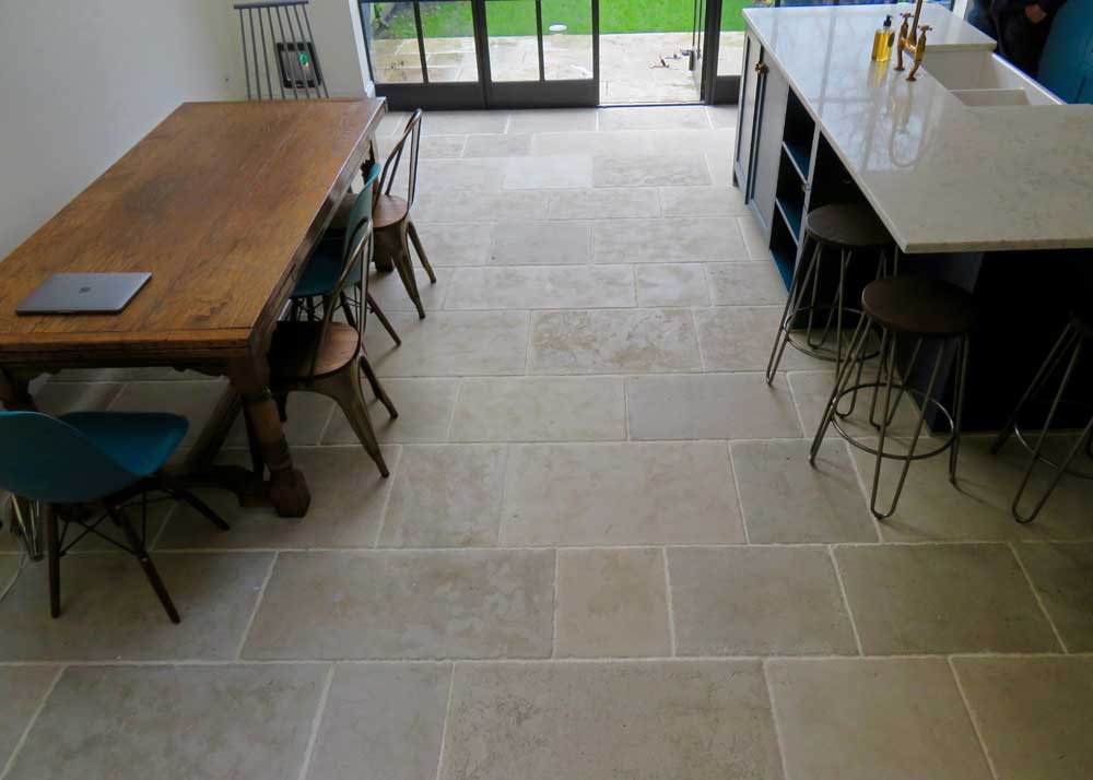 Grey limestone kitchen floor