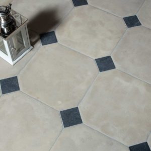 antiqued limestone cabochon floor