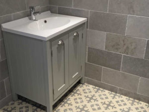 Fontaine grey limestone tiles and Moroccan cement tiles