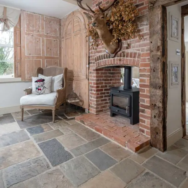 reclaimed yorkstone cleaned and cut thin for inside