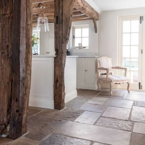 rustic kitchen with reclaimed yorkstone flooring