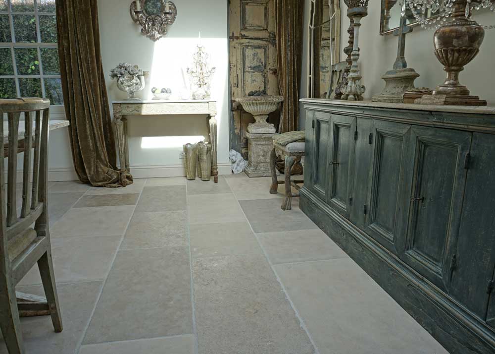 Paris casa limestone floor dining room