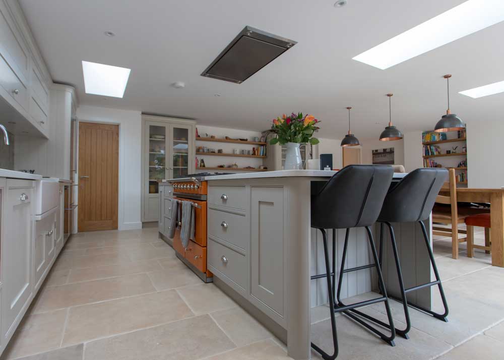 Open plan kitchen stone floor