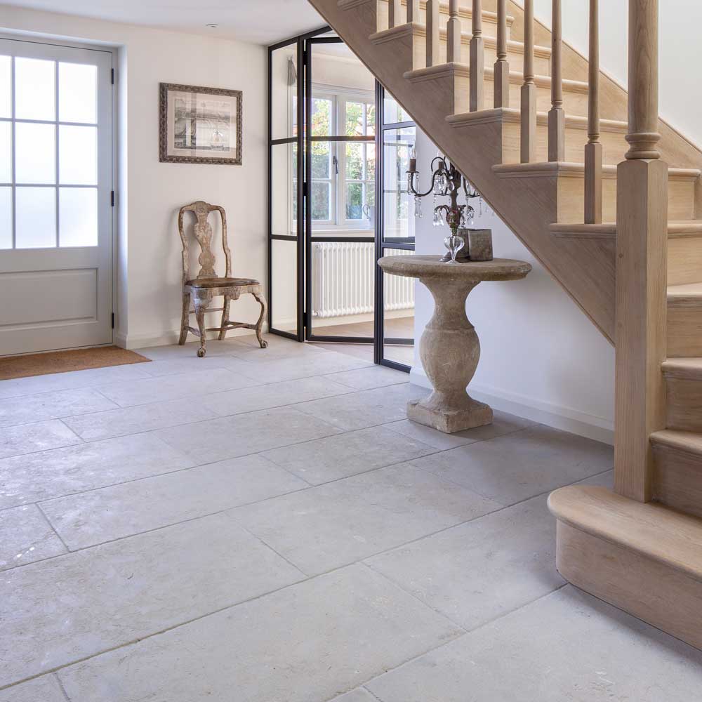 Grey bretagne limestone hallway tiles