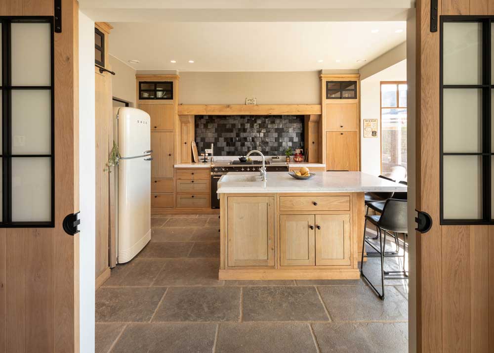 Grey stone kitchen flooring