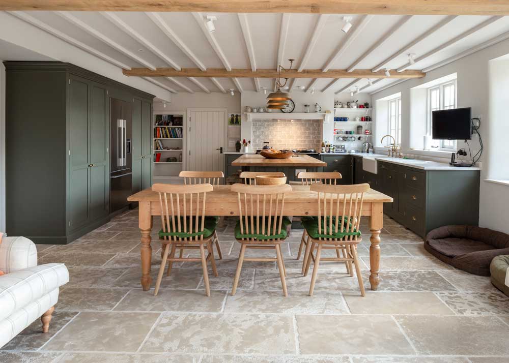 kitchen beige stone flooring