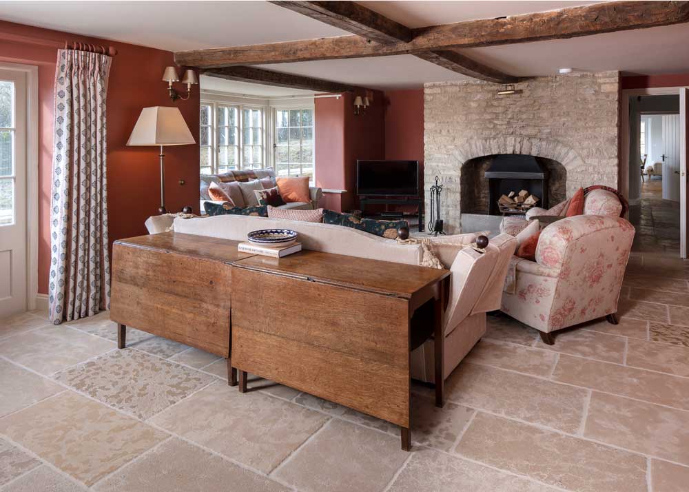 living room beige stone flooring
