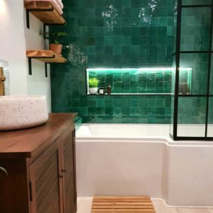 jade green zellige bathroom tiles