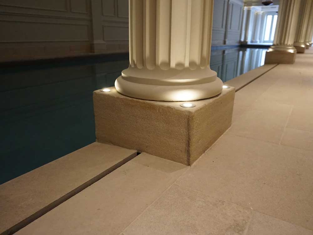 Agen French limestone pool edging and column base