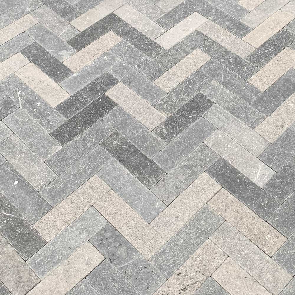 Belgian bluestone herringbone floor tiles