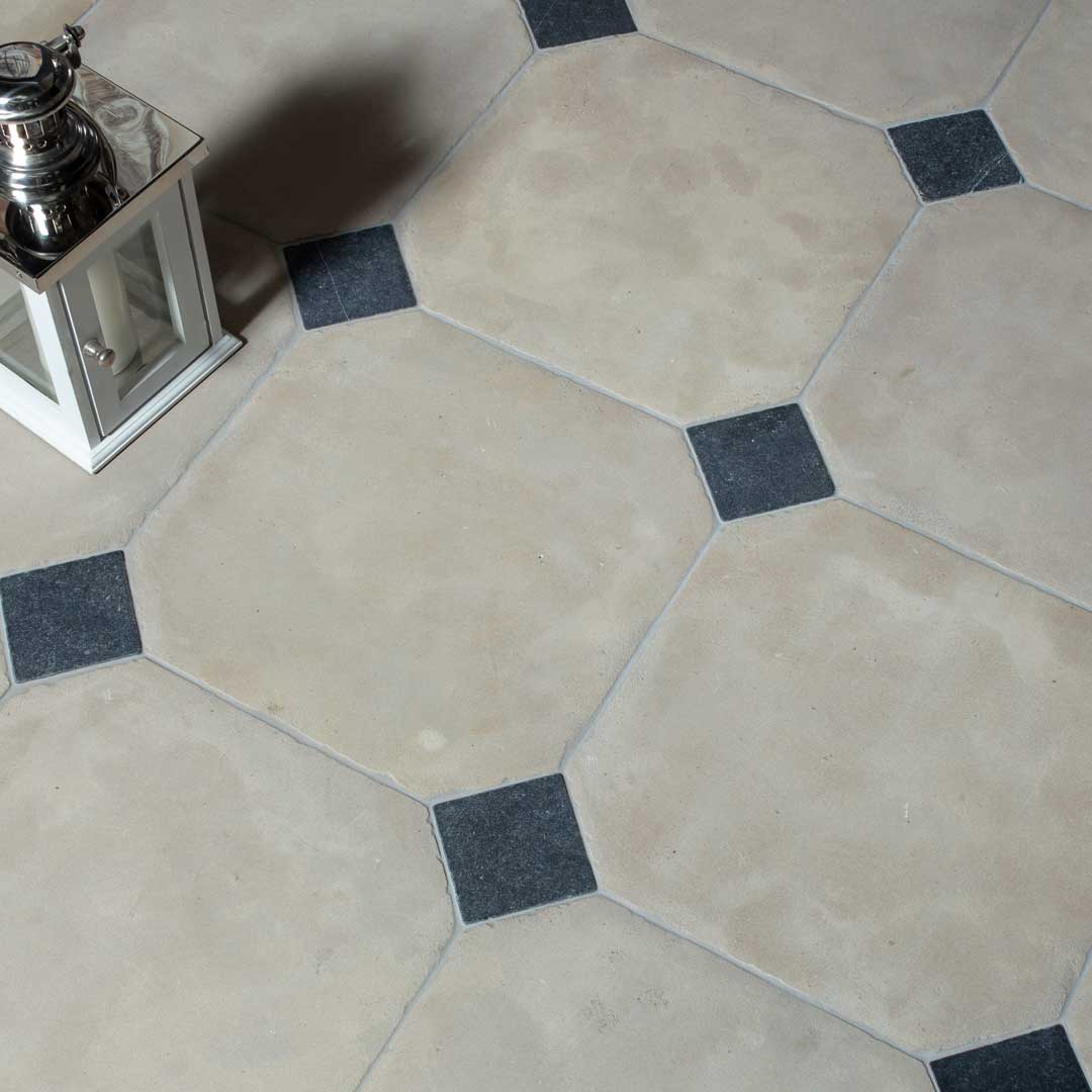Antiqued limestone cabochon floor