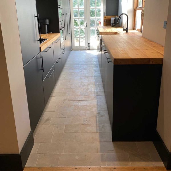 Chalon grey limestone pavers kitchen