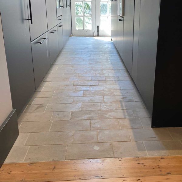 Chalon grey limestone pavers for kitchen floor