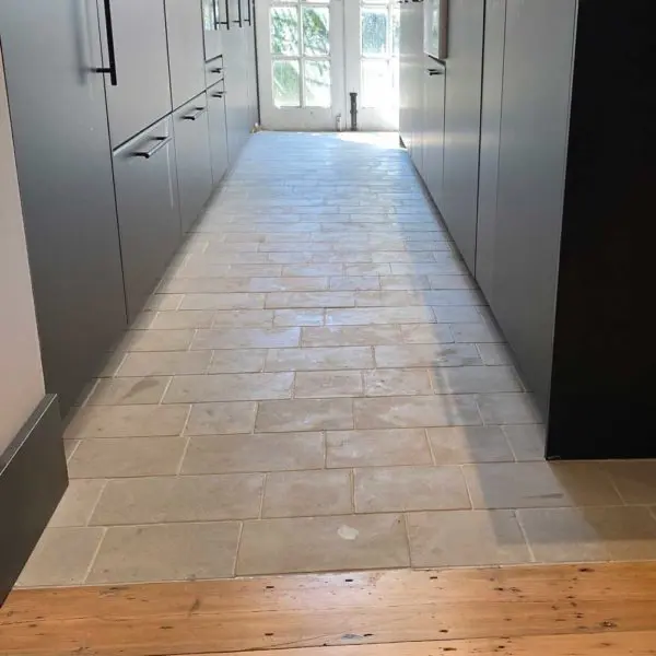 Chalon grey limestone pavers for kitchen floor