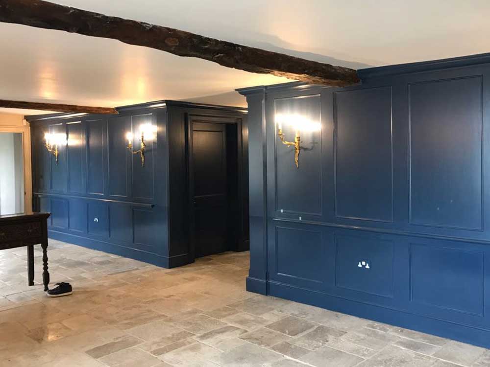 Antiqued french limestone hallway flooring