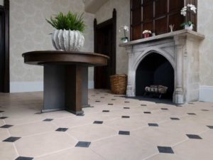 Antiqued limestone cabochon floor