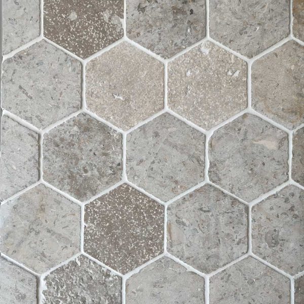 Luce grey limestone hexagon pavers