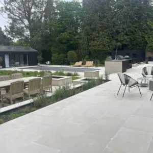 Chalon grey limestone paving and pool