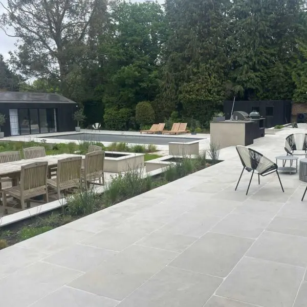 Chalon grey limestone paving and pool