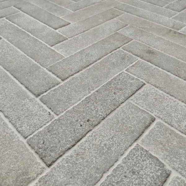Gris limestone brick pavers herringbone