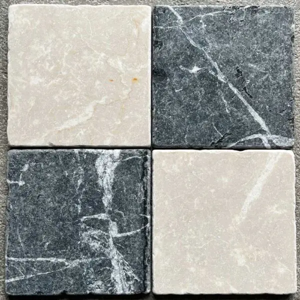 Cream and black marble tile checker