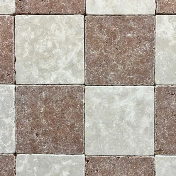 Red and cream tumbled marble checker