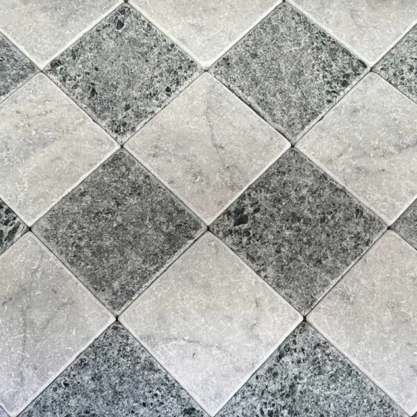 tumbled carrara and verdi marble checker