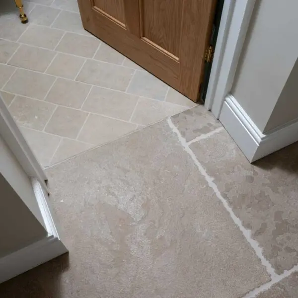 Beige flagstones and pavers inside