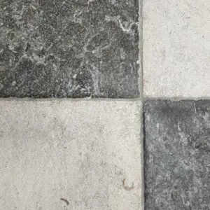 Grey and off white checkered rustic stone floor