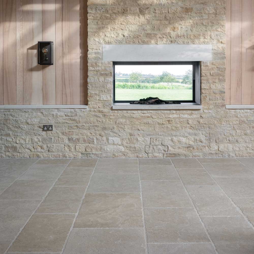 Antiqued and aged stone flooring